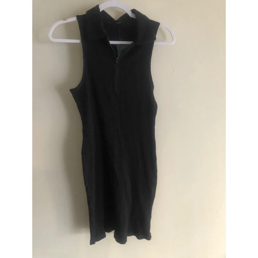 Wild Fable Women’s Polo Dress, Sleeveless Bodycon Black Ribbed L